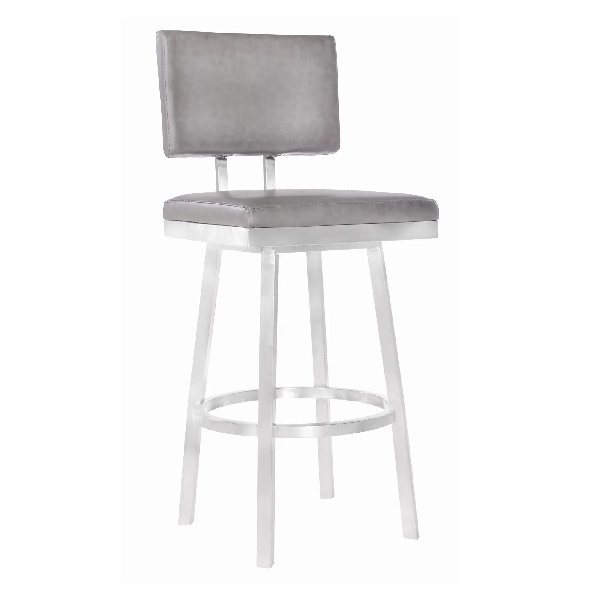 26" Light Gray And Silver Iron Swivel Counter Height Bar Chair - GreatEagleInc