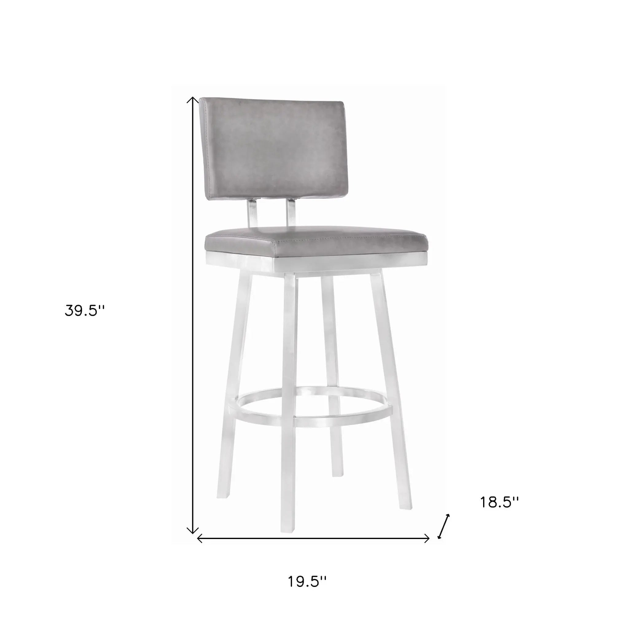 26" Light Gray And Silver Iron Swivel Counter Height Bar Chair - GreatEagleInc