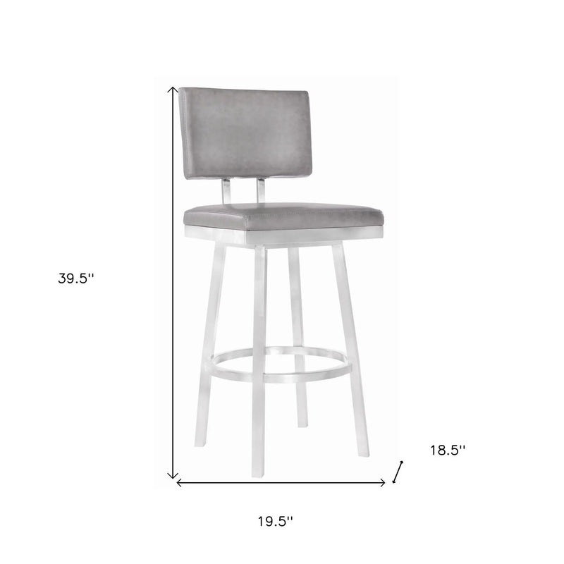 26" Light Gray And Silver Iron Swivel Counter Height Bar Chair - GreatEagleInc