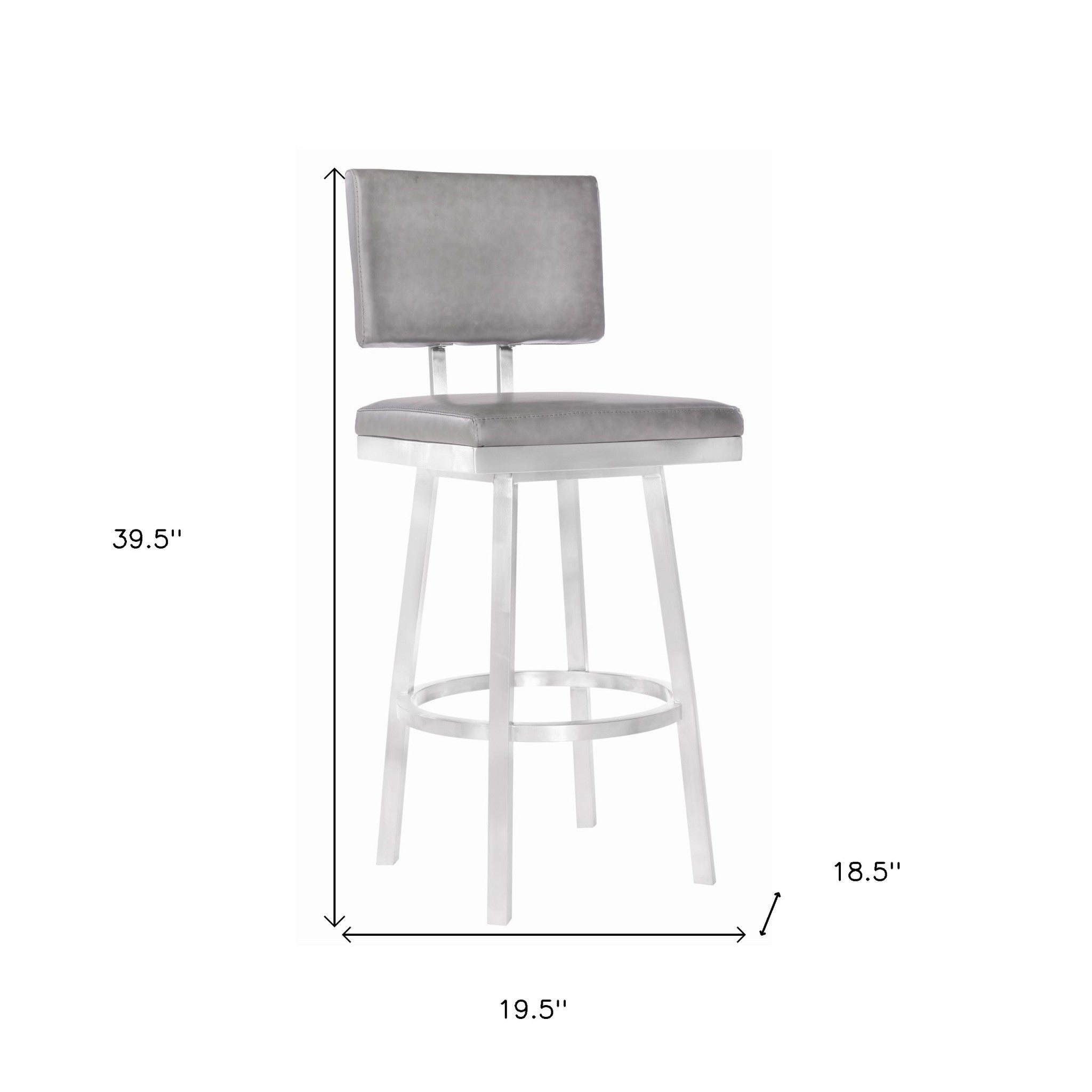 26" Light Gray And Silver Iron Swivel Counter Height Bar Chair - GreatEagleInc