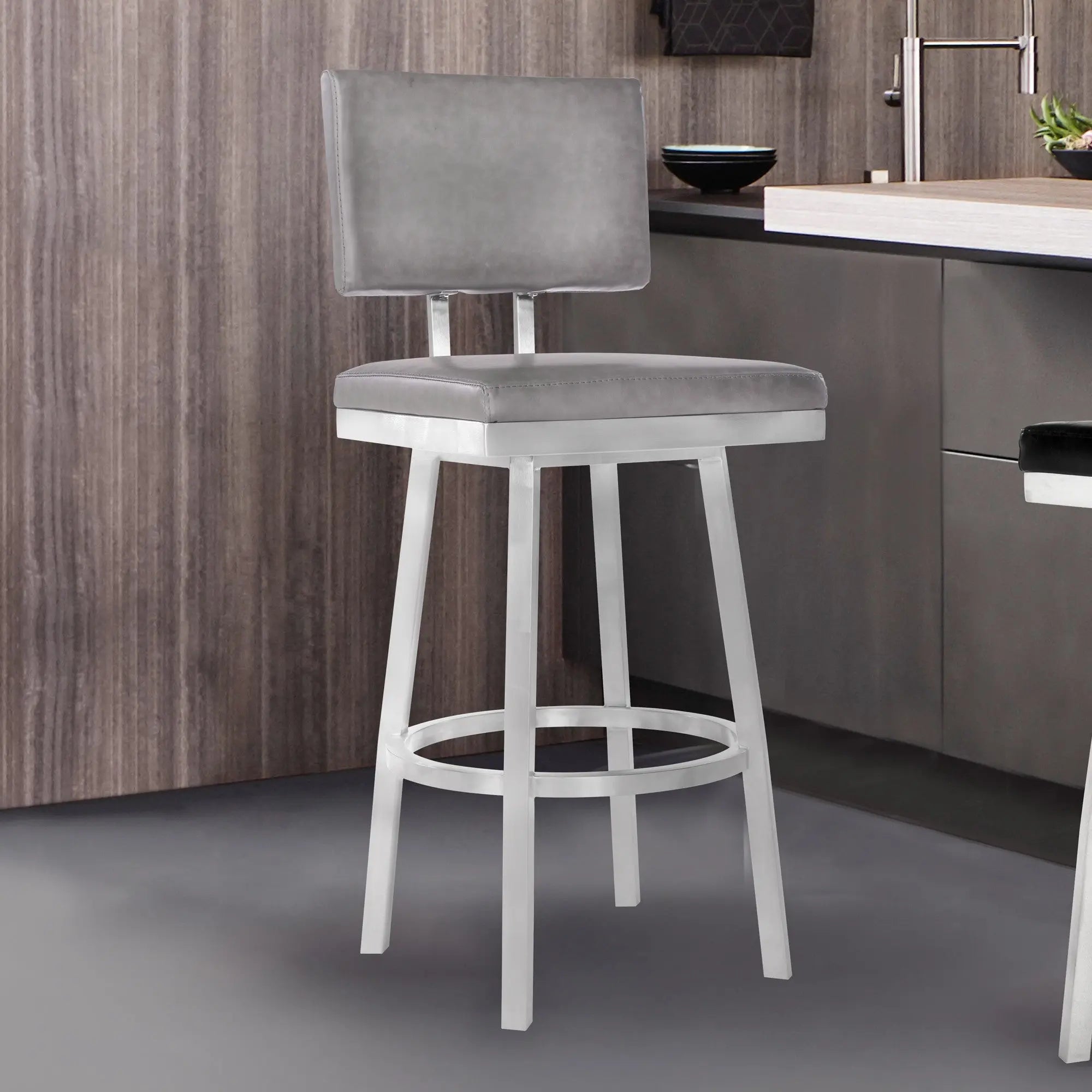 26" Light Gray And Silver Iron Swivel Counter Height Bar Chair - GreatEagleInc