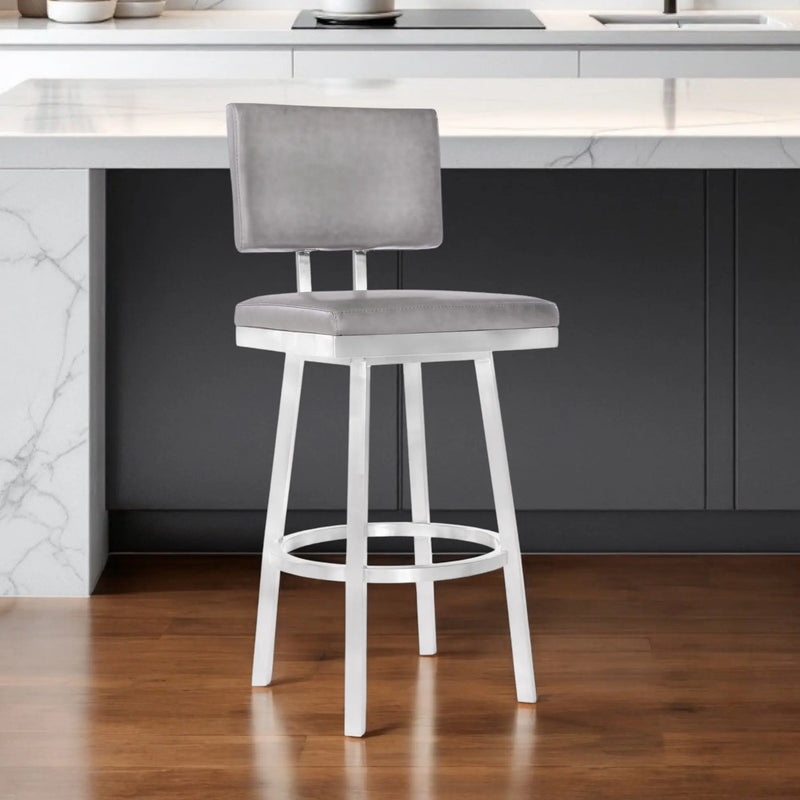 26" Light Gray And Silver Iron Swivel Counter Height Bar Chair - GreatEagleInc