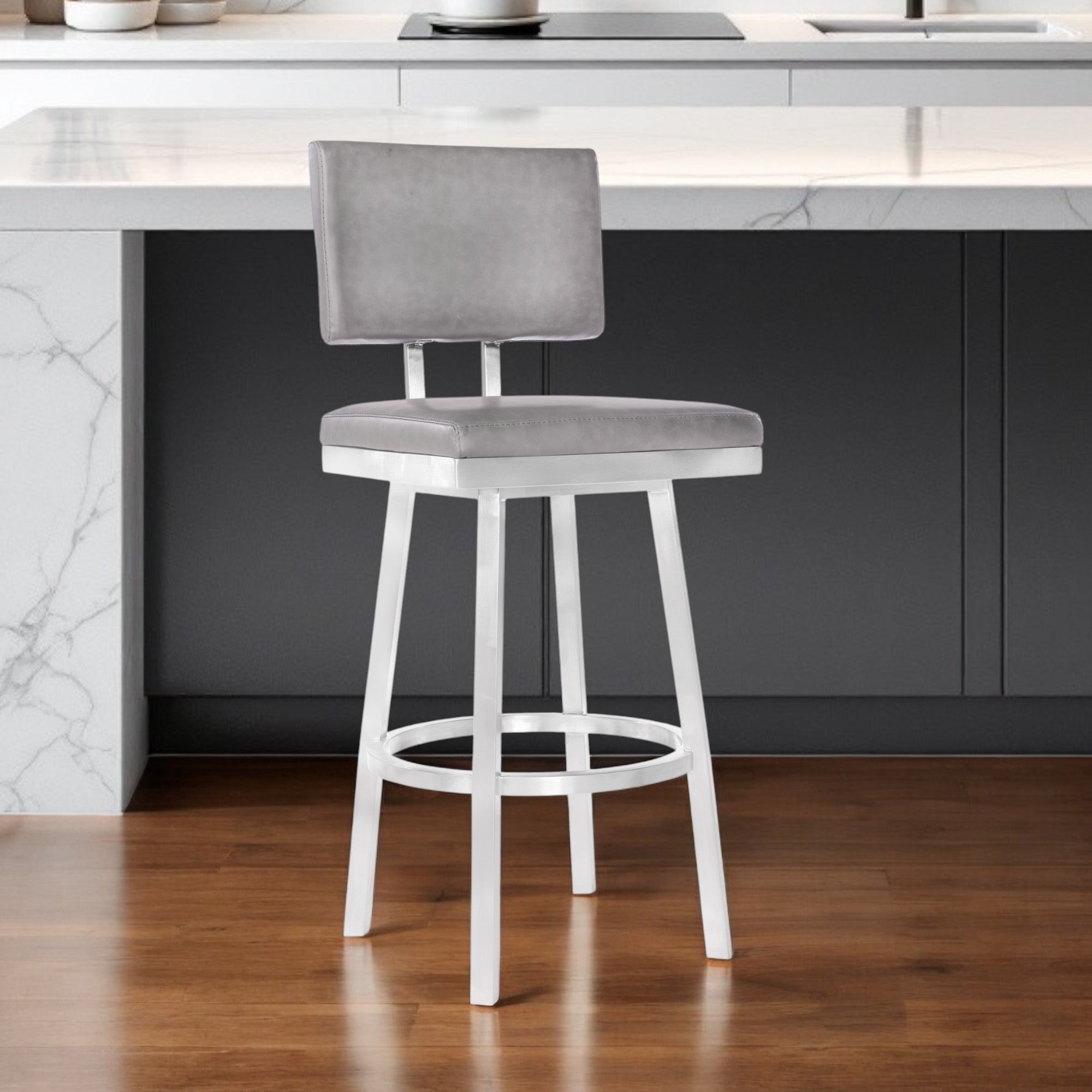 26" Light Gray And Silver Iron Swivel Counter Height Bar Chair - GreatEagleInc