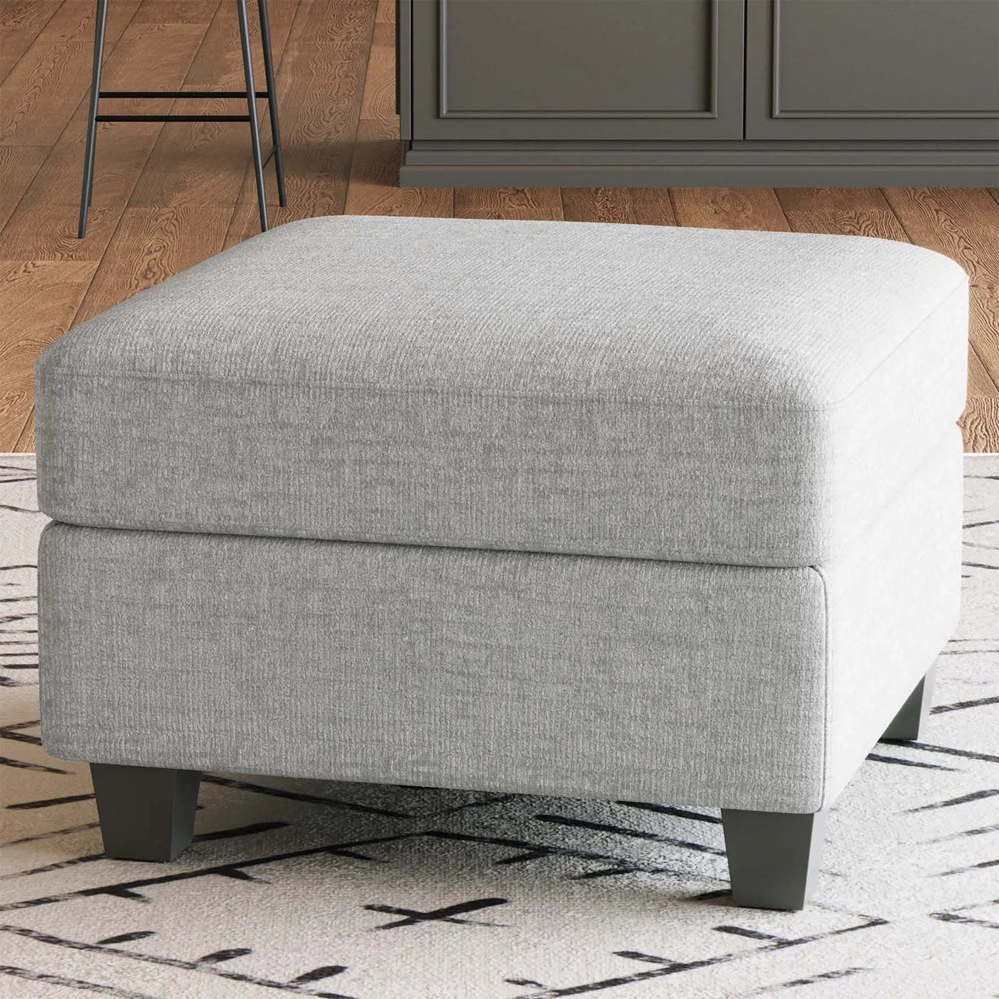 26" Light Gray and Black Chenille Storage Ottoman Homeroots Living Room