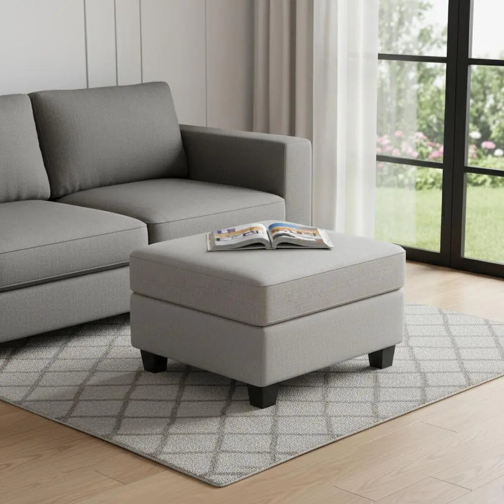 26" Light Gray and Black Chenille Storage Ottoman Homeroots Living Room