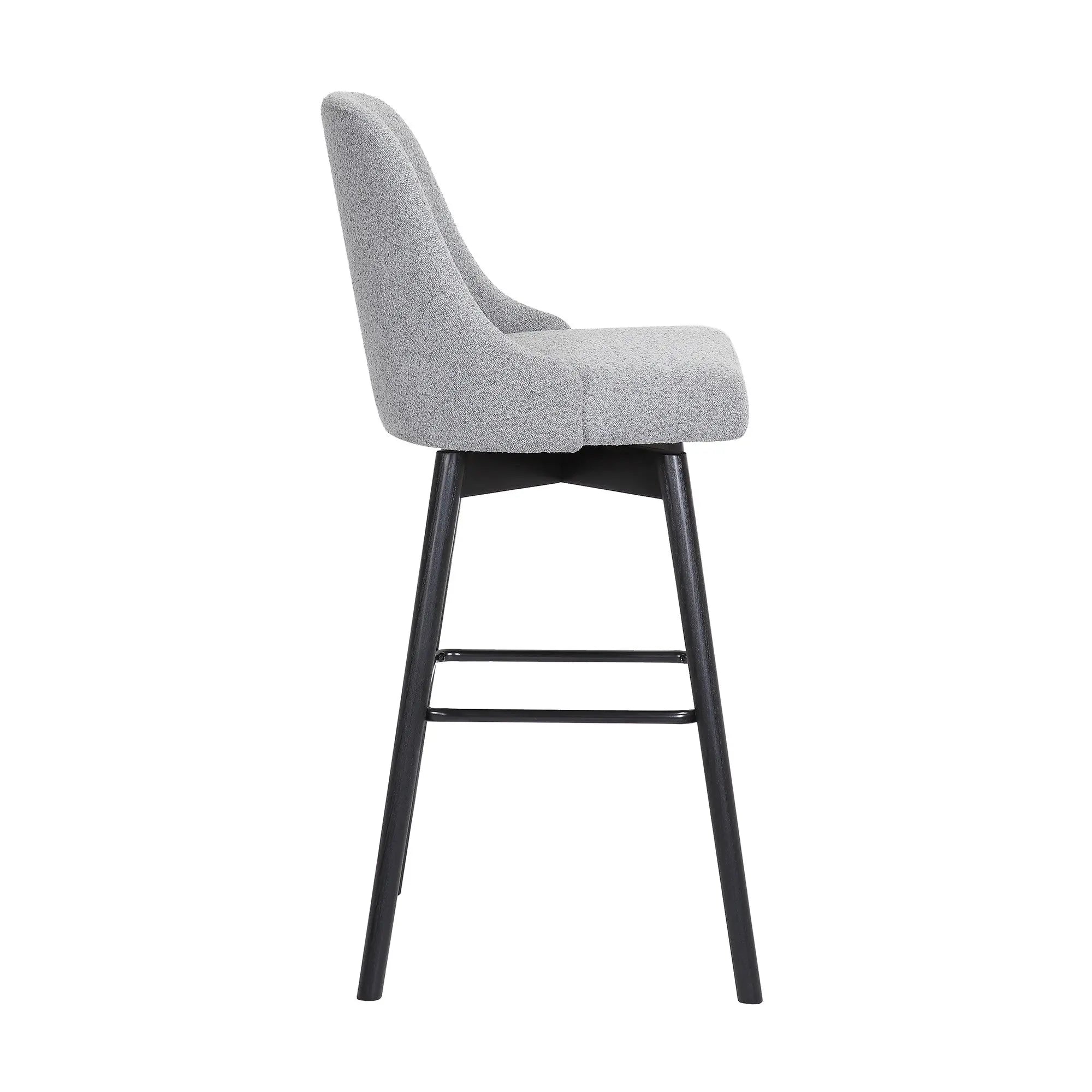 26" Light Gray and Black Fabric with Solid Wood Swivel Counter Height Bar Chair Homeroots Living Room