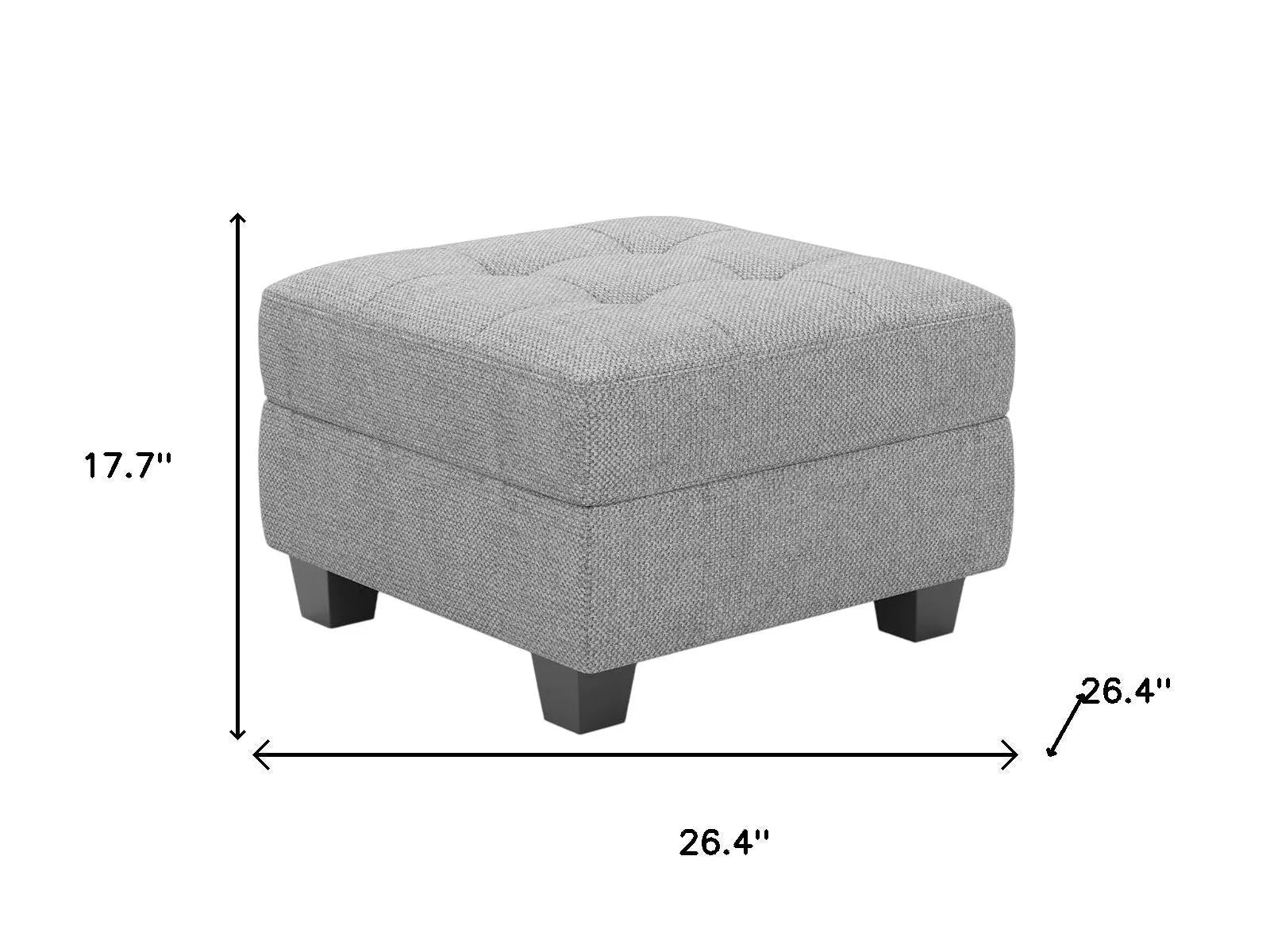 26" Light Gray and Black Linen Tufted Storage Ottoman Homeroots Living Room