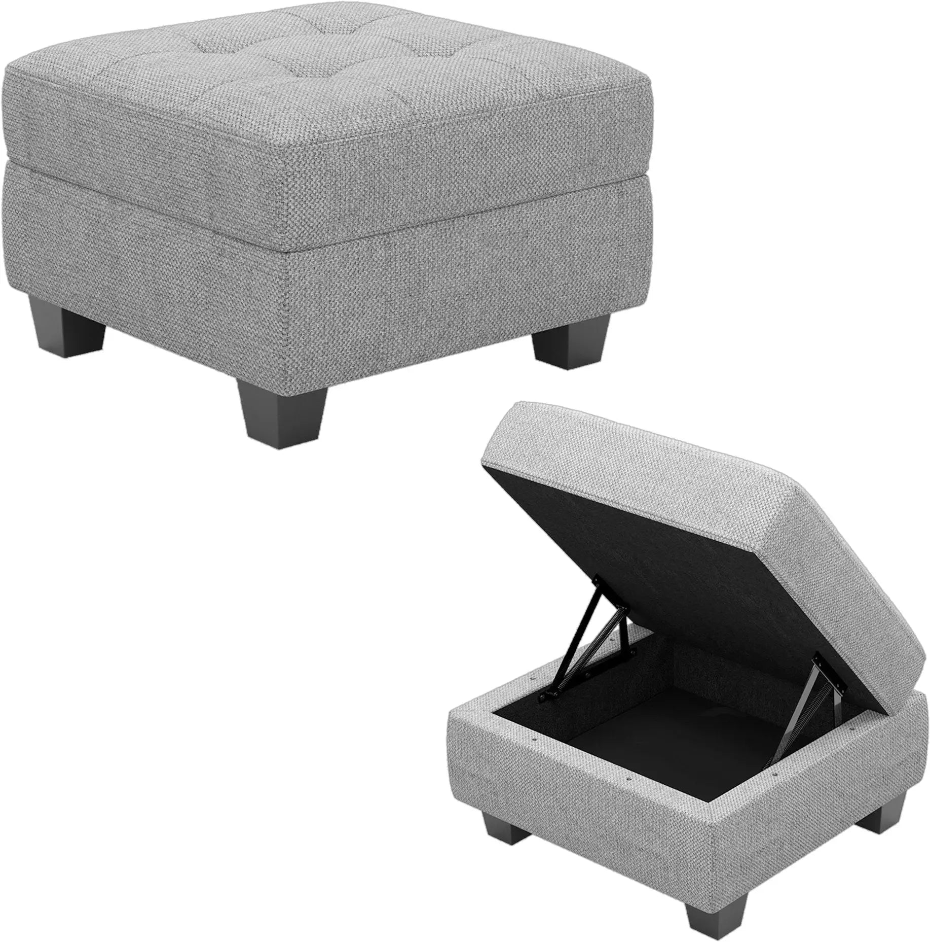 26" Light Gray and Black Linen Tufted Storage Ottoman Homeroots Living Room