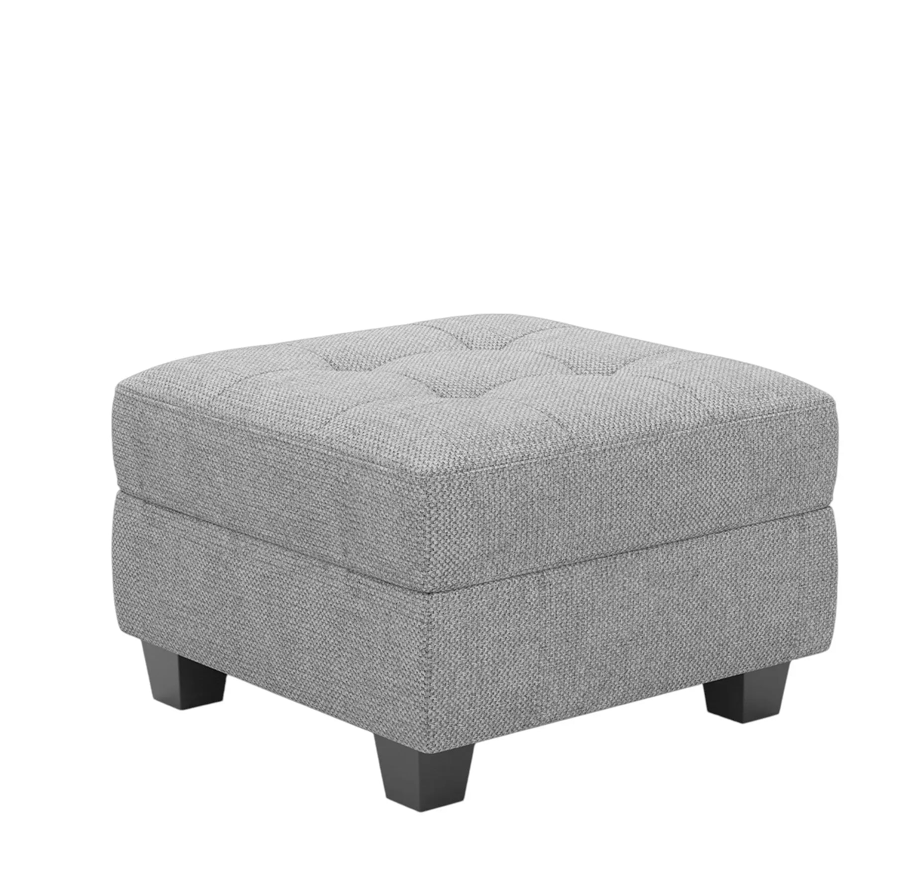 26" Light Gray and Black Linen Tufted Storage Ottoman Homeroots Living Room