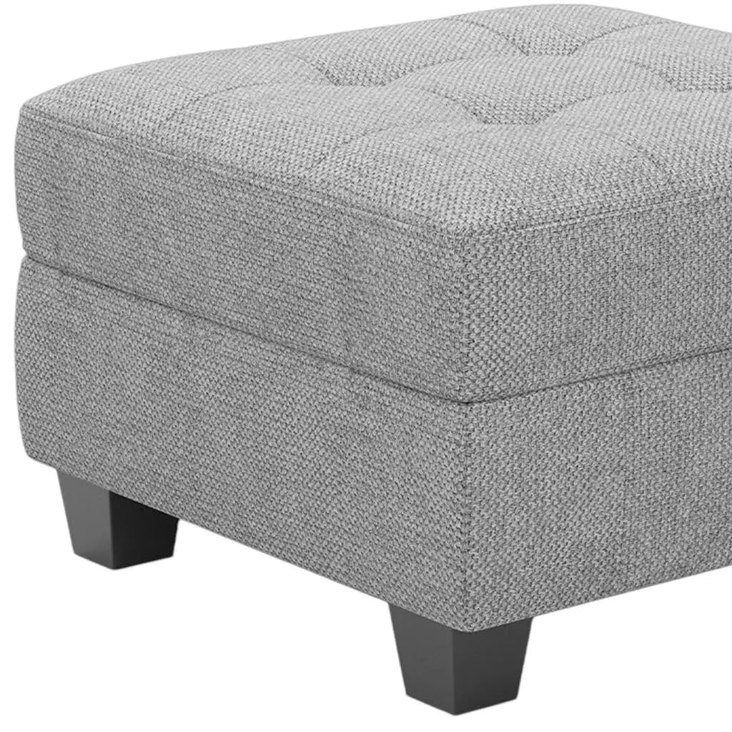 26" Light Gray and Black Linen Tufted Storage Ottoman Homeroots Living Room