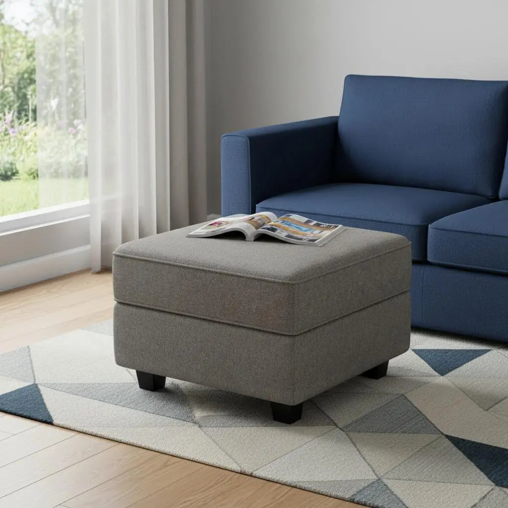 26" Light Gray and Black Velvet Storage Ottoman - GreatEagleInc