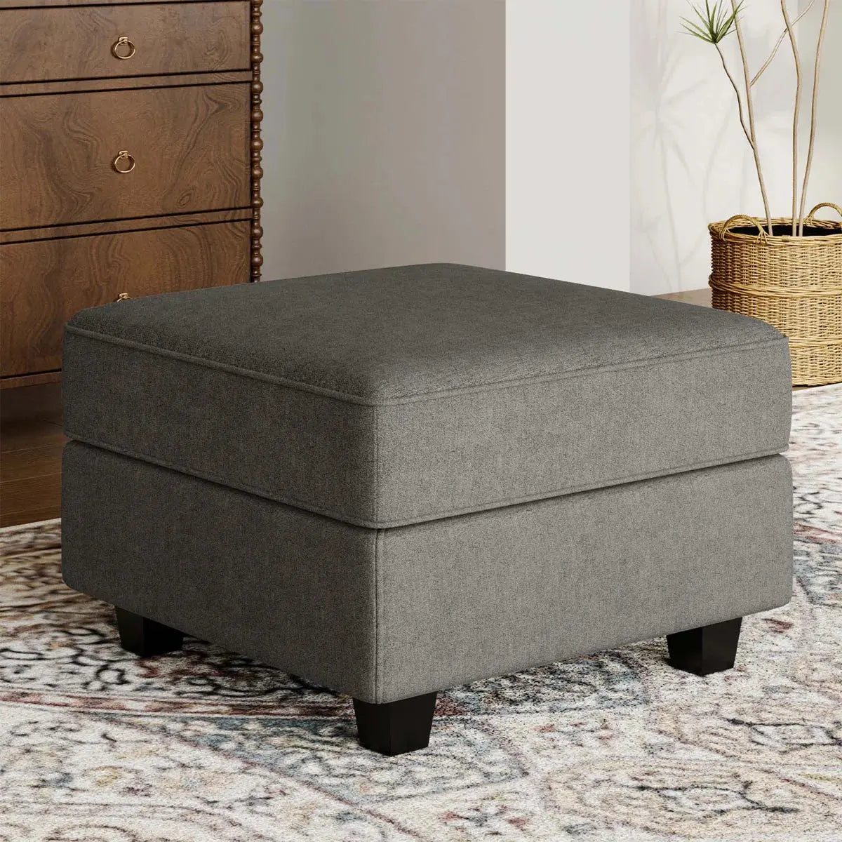 26" Light Gray and Black Velvet Storage Ottoman - GreatEagleInc