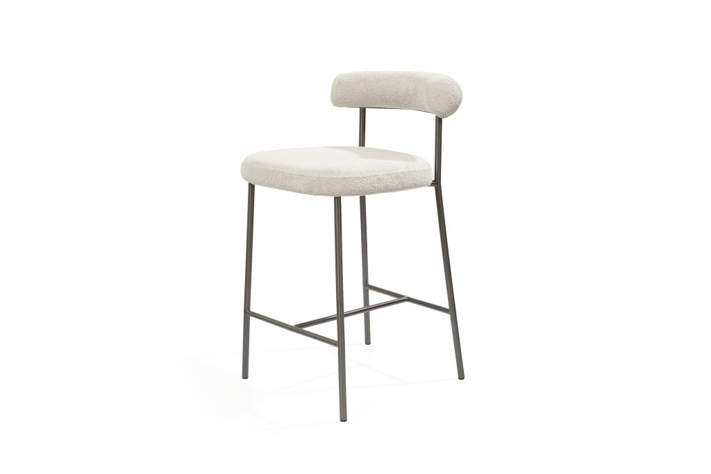 26" Gray and Dark Gray Fabric Boucle and Steel Low Back Counter Height Bar Chair - GreatEagleInc