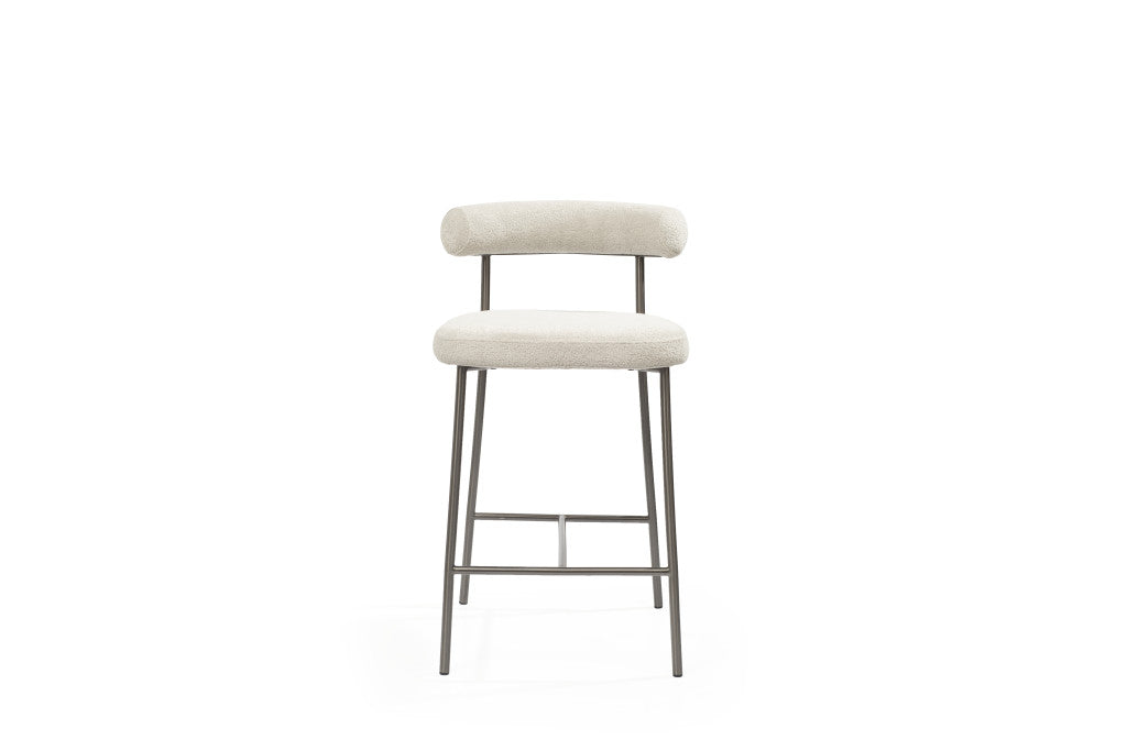 26" Gray and Dark Gray Fabric Boucle and Steel Low Back Counter Height Bar Chair - GreatEagleInc