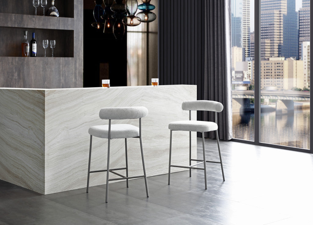 26" Gray and Dark Gray Fabric Boucle and Steel Low Back Counter Height Bar Chair - GreatEagleInc