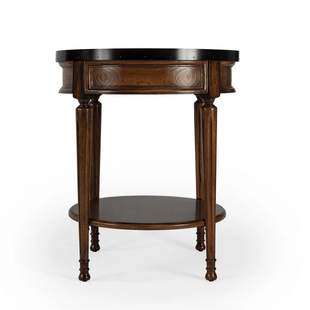 26" Medium Brown Manufactured Wood Round End Table With Drawer And Shelf Homeroots Living Room