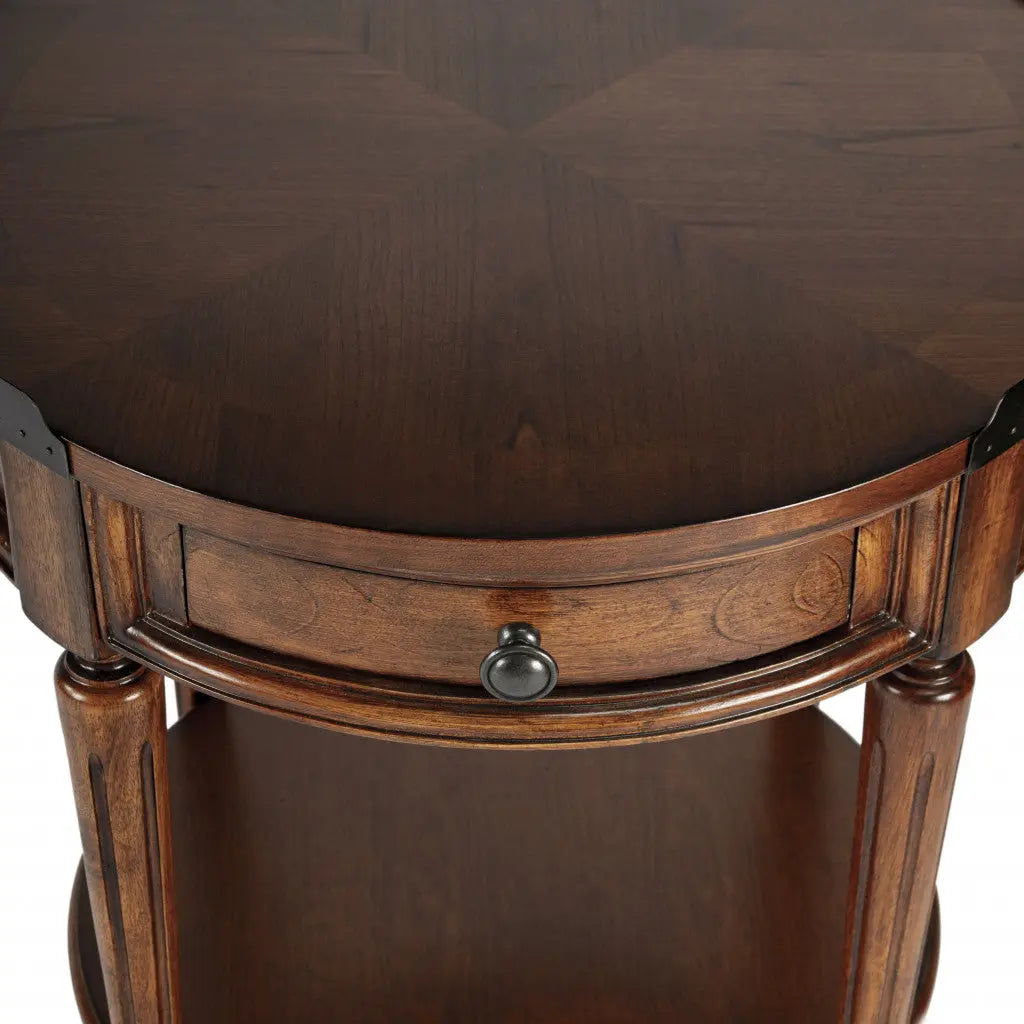 26" Medium Brown Manufactured Wood Round End Table With Drawer And Shelf Homeroots Living Room