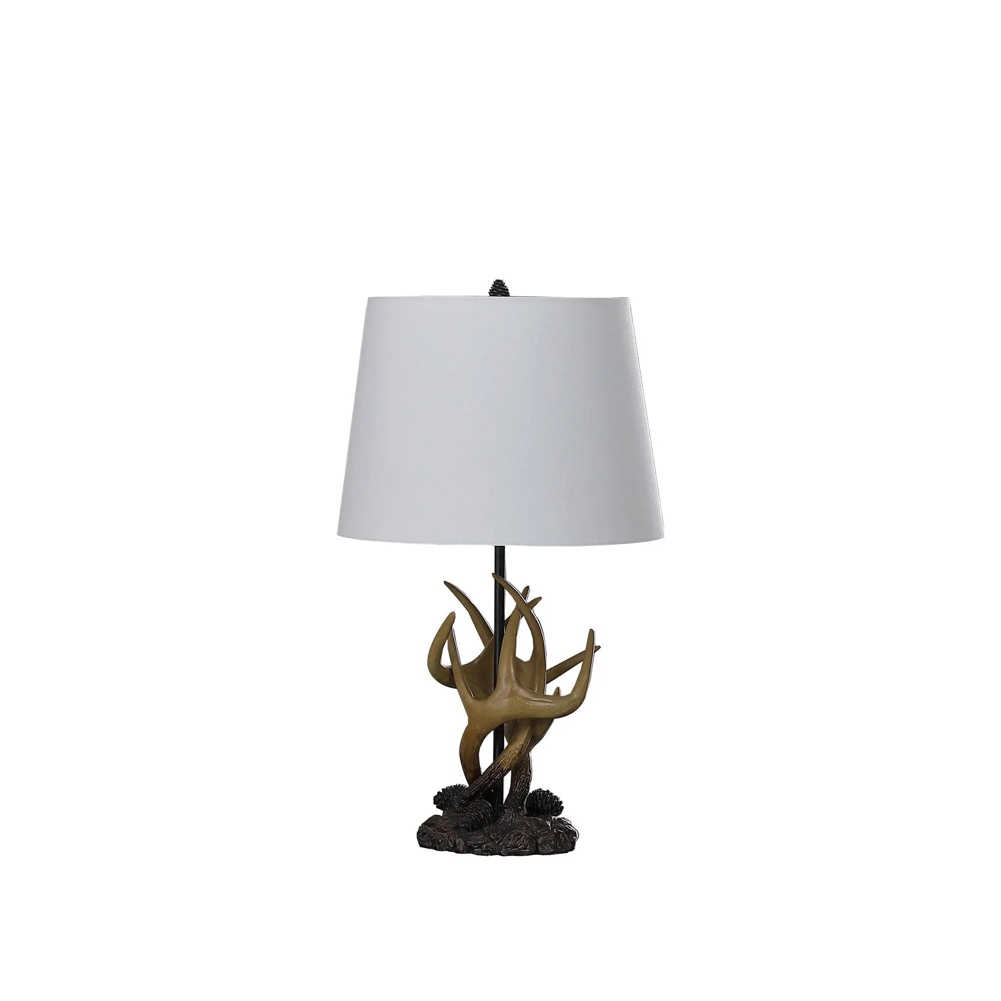 26" Natural And Brown Antlers Table Lamp With White Shade Homeroots Lighting