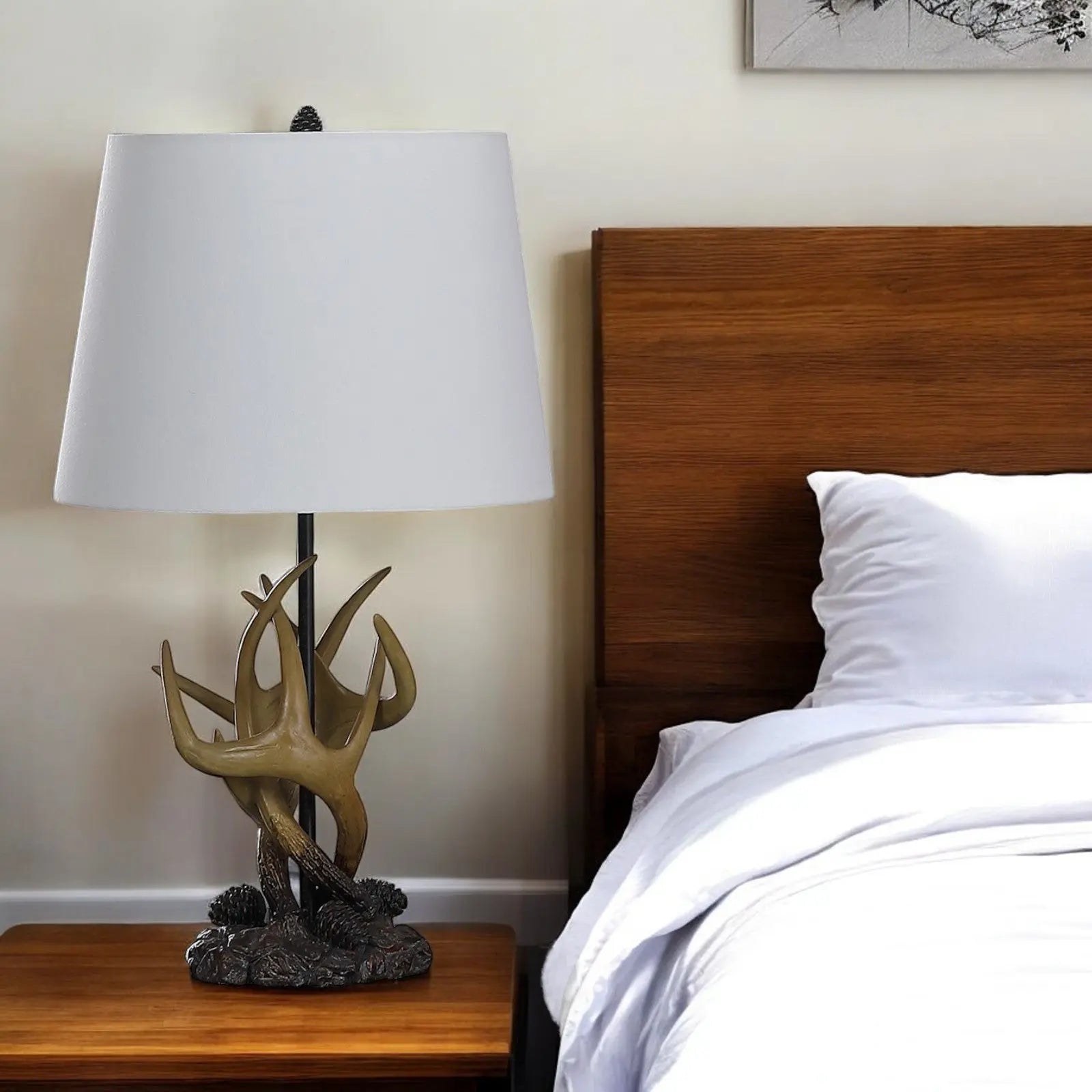26" Natural And Brown Antlers Table Lamp With White Shade Homeroots Lighting