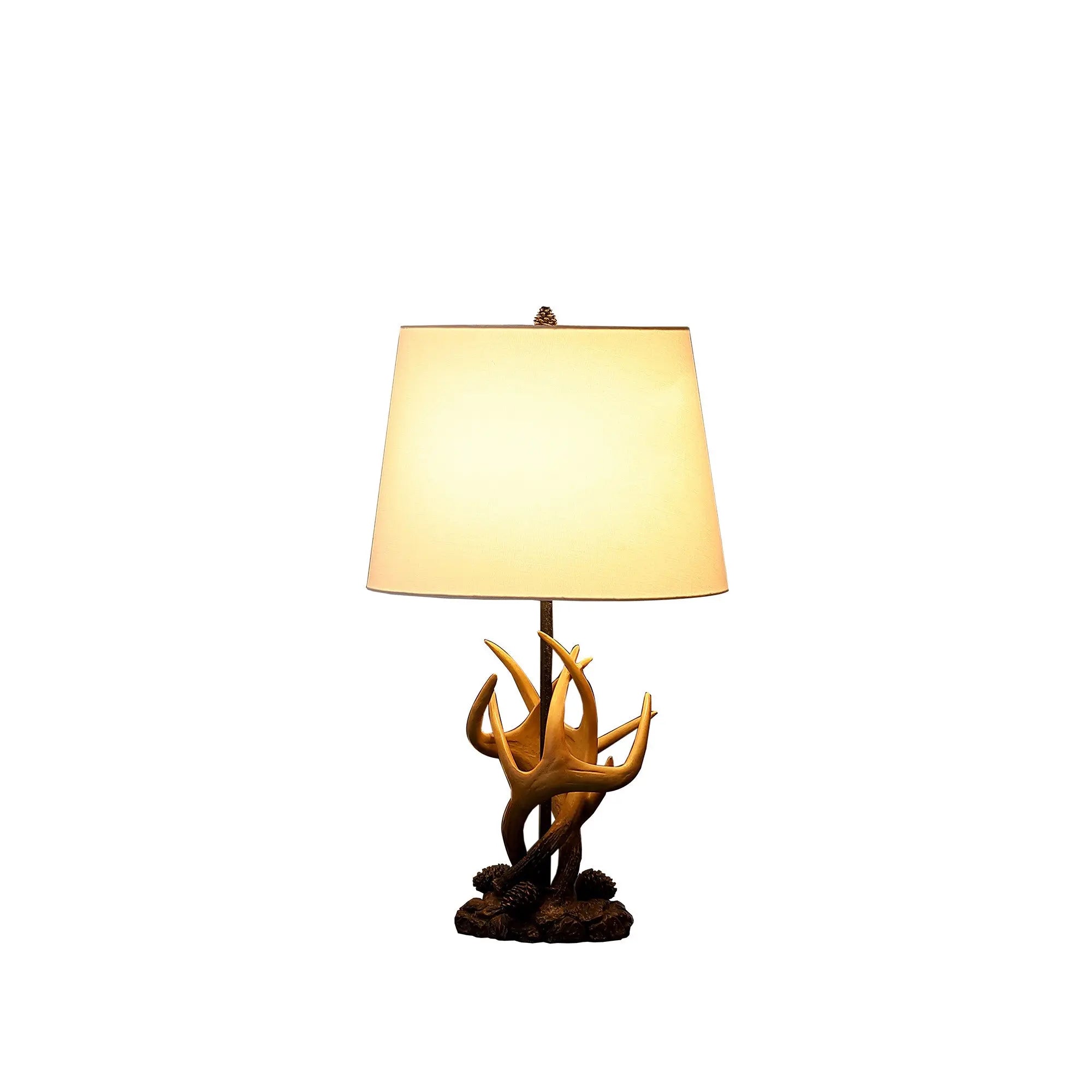 26" Natural And Brown Antlers Table Lamp With White Shade Homeroots Lighting