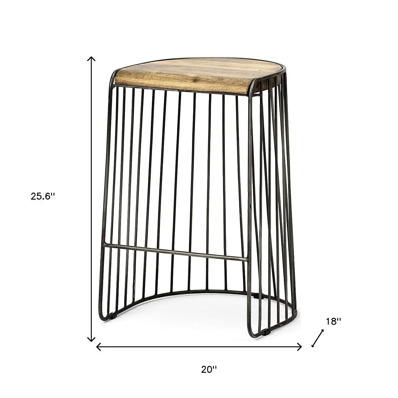 26" Natural and Black Solid Wood and Iron Backless Counter Height Bar Chair Homeroots Living Room