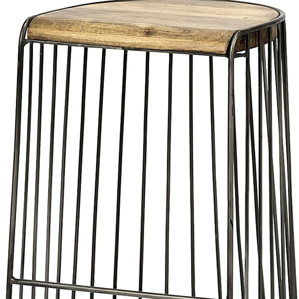 26" Natural and Black Solid Wood and Iron Backless Counter Height Bar Chair Homeroots Living Room