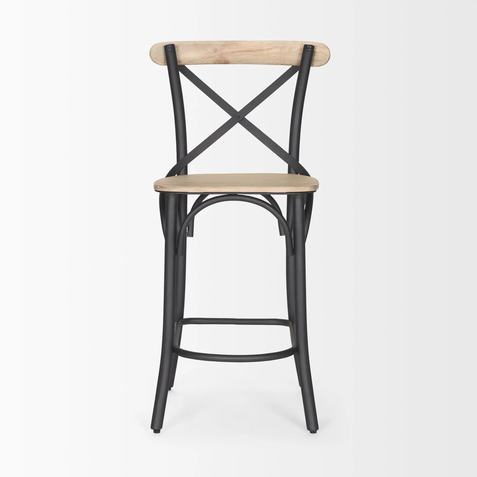 26" Natural and Gray Solid Wood and Iron Counter Height Bar Chair Homeroots Living Room