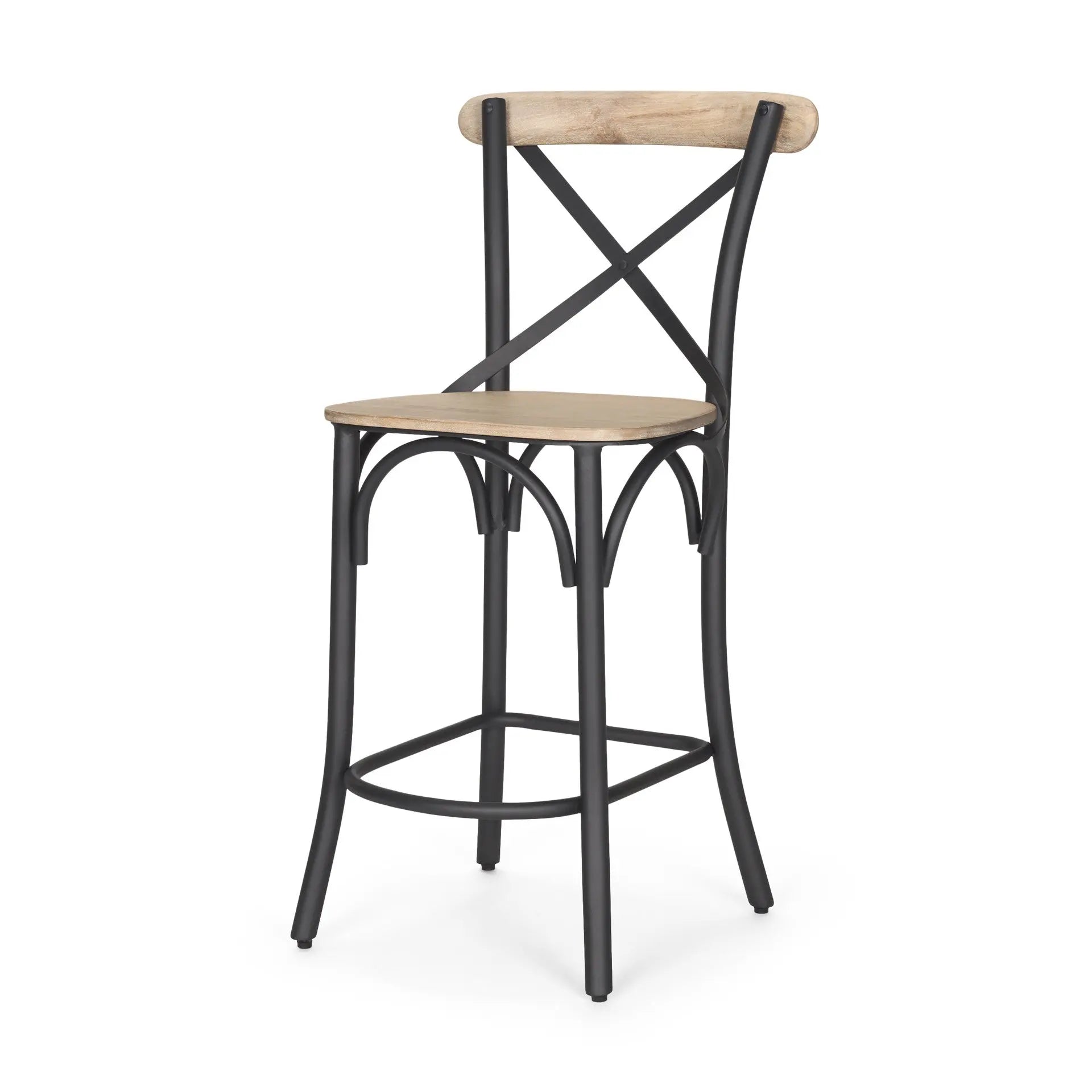 26" Natural and Gray Solid Wood and Iron Counter Height Bar Chair Homeroots Living Room