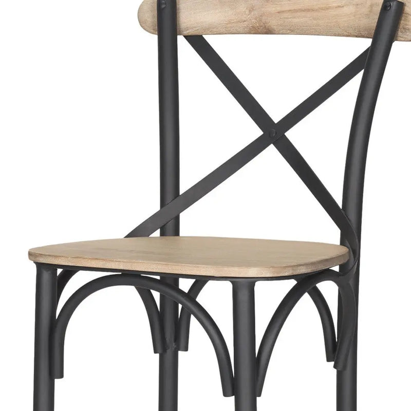 26" Natural and Gray Solid Wood and Iron Counter Height Bar Chair Homeroots Living Room