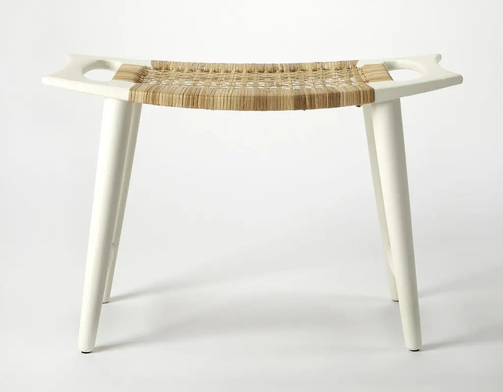 26" Natural and White Solid Wood Footstool Homeroots Living Room