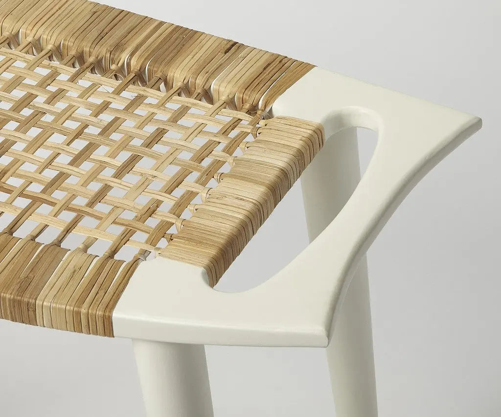 26" Natural and White Solid Wood Footstool Homeroots Living Room