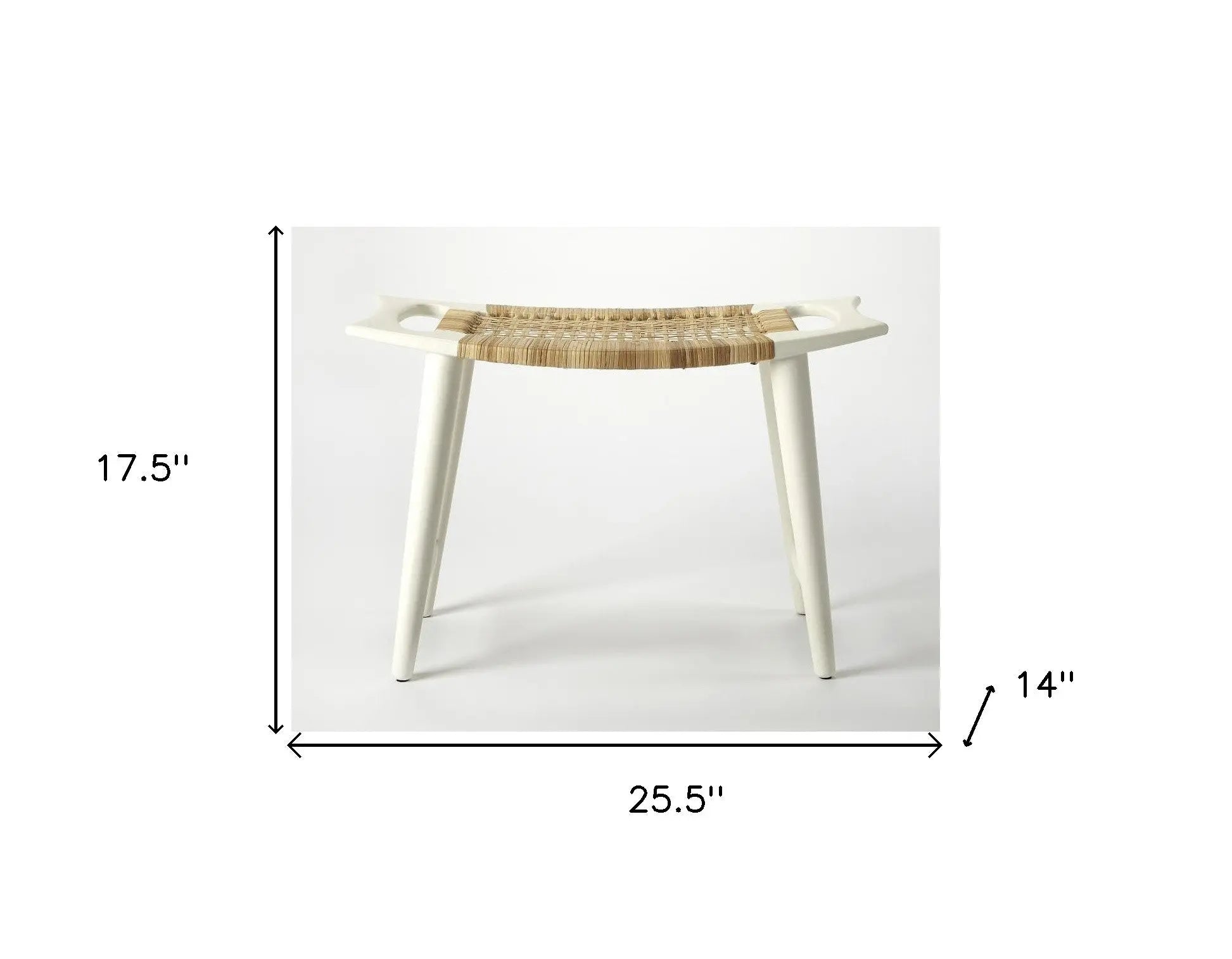 26" Natural and White Solid Wood Footstool Homeroots Living Room