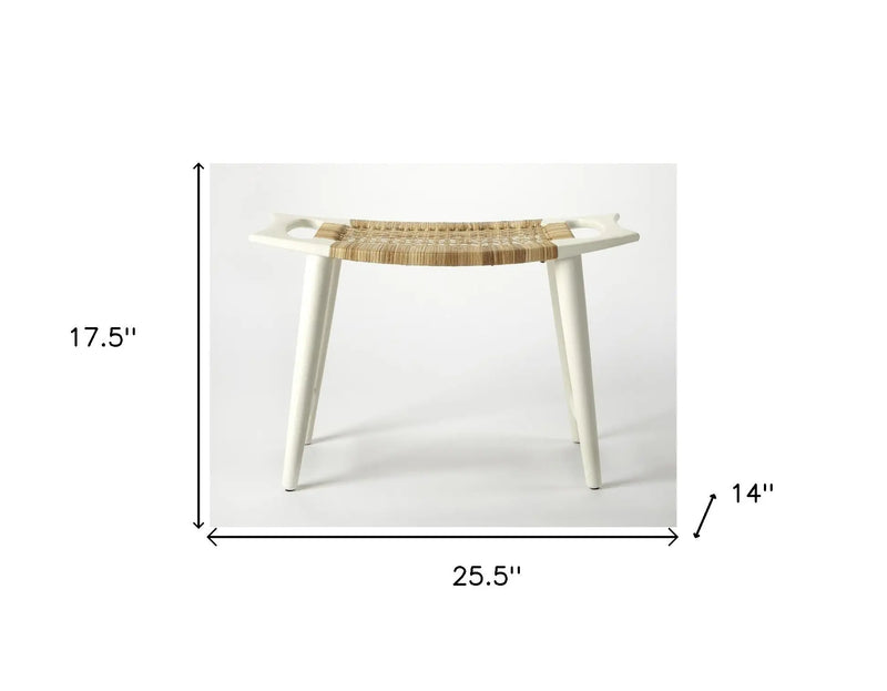 26" Natural and White Solid Wood Footstool Homeroots Living Room