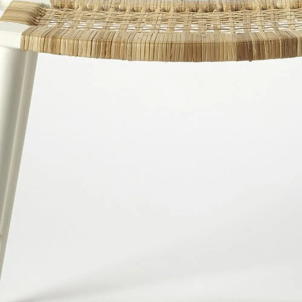 26" Natural and White Solid Wood Footstool Homeroots Living Room