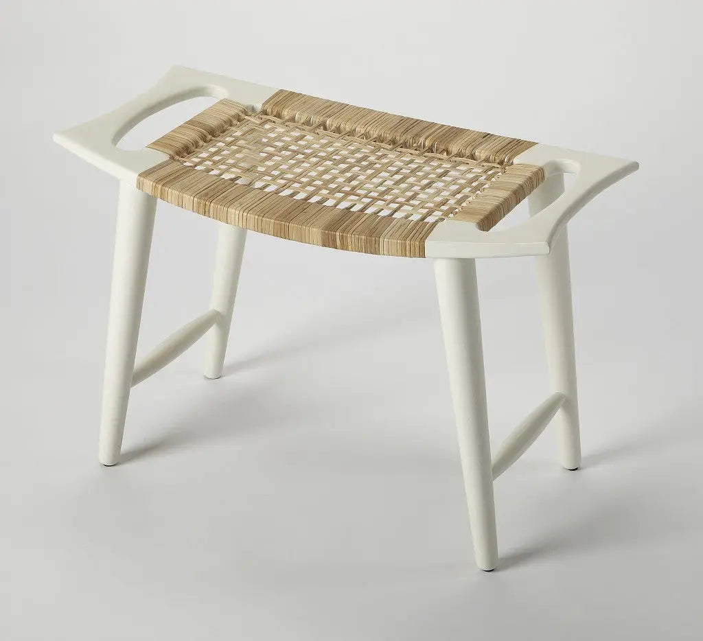 26" Natural and White Solid Wood Footstool Homeroots Living Room