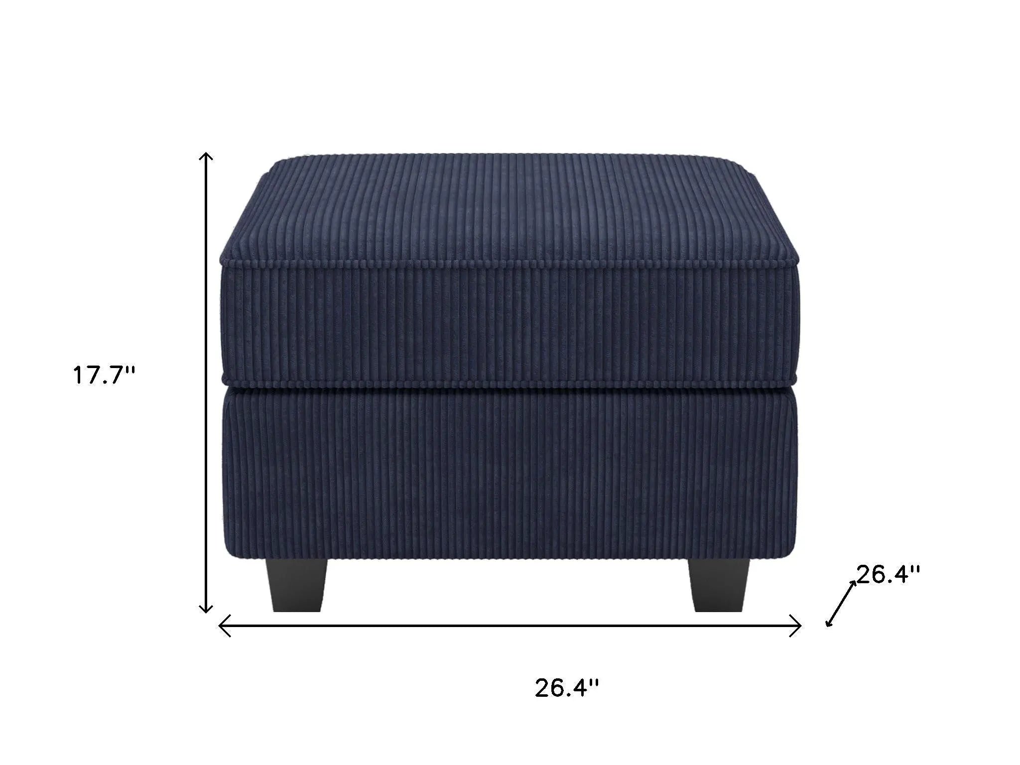26" Navy Blue and Black Corduroy Storage Ottoman Homeroots Living Room