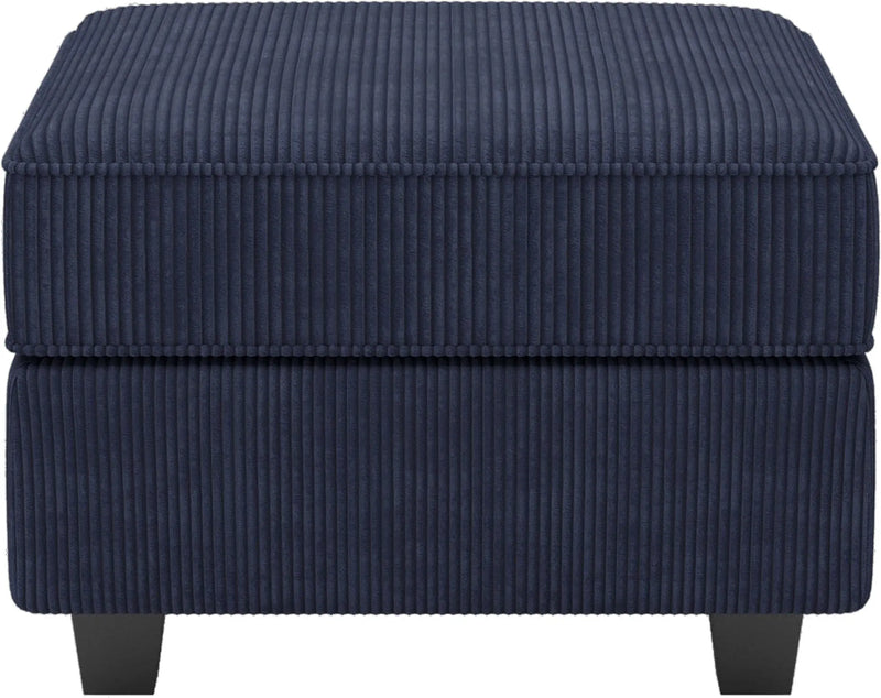 26" Navy Blue and Black Corduroy Storage Ottoman Homeroots Living Room