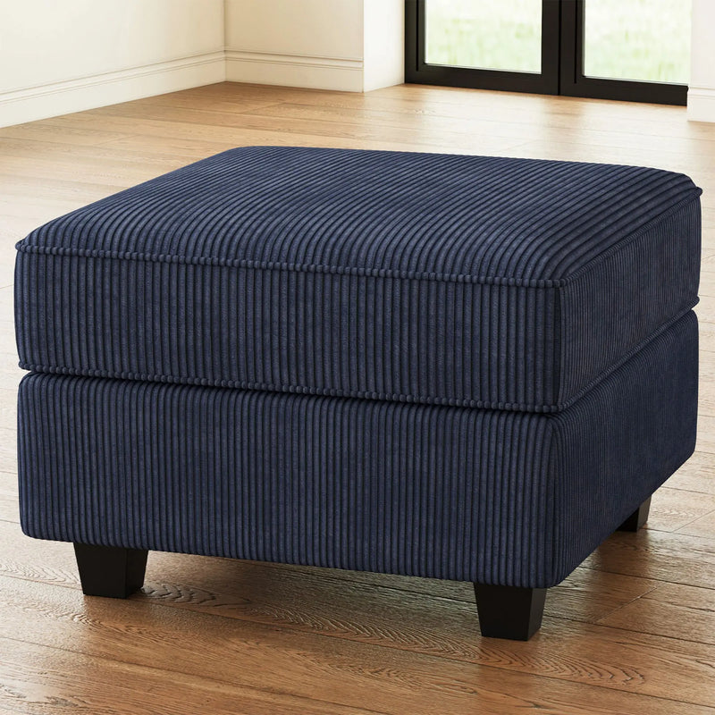 26" Navy Blue and Black Corduroy Storage Ottoman Homeroots Living Room
