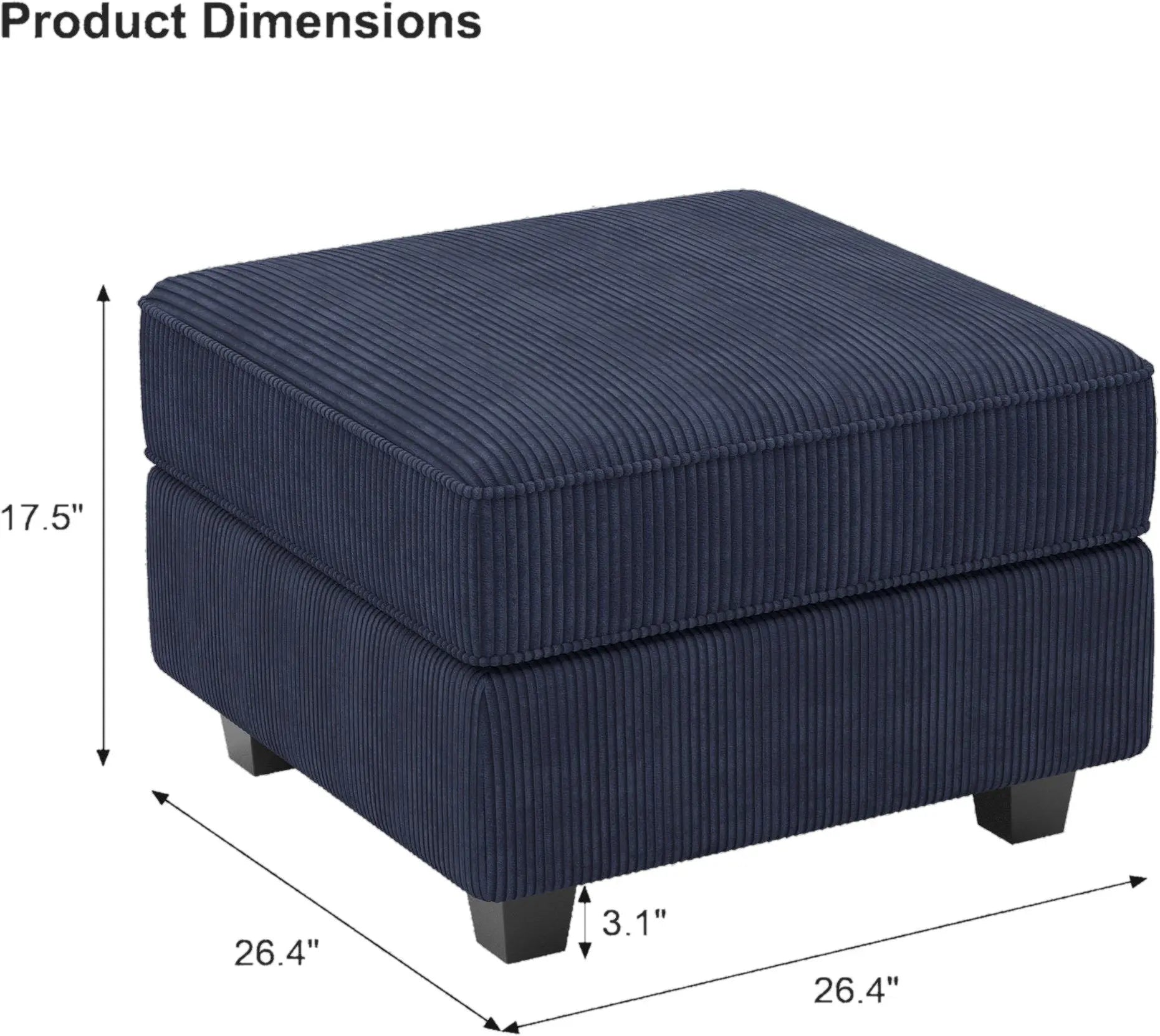 26" Navy Blue and Black Corduroy Storage Ottoman Homeroots Living Room