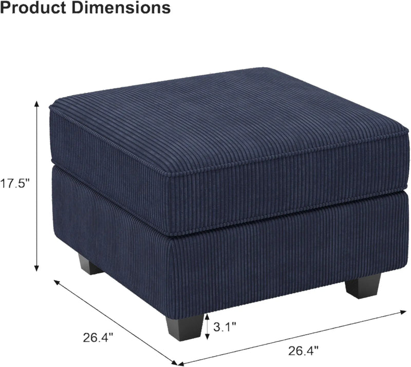 26" Navy Blue and Black Corduroy Storage Ottoman Homeroots Living Room