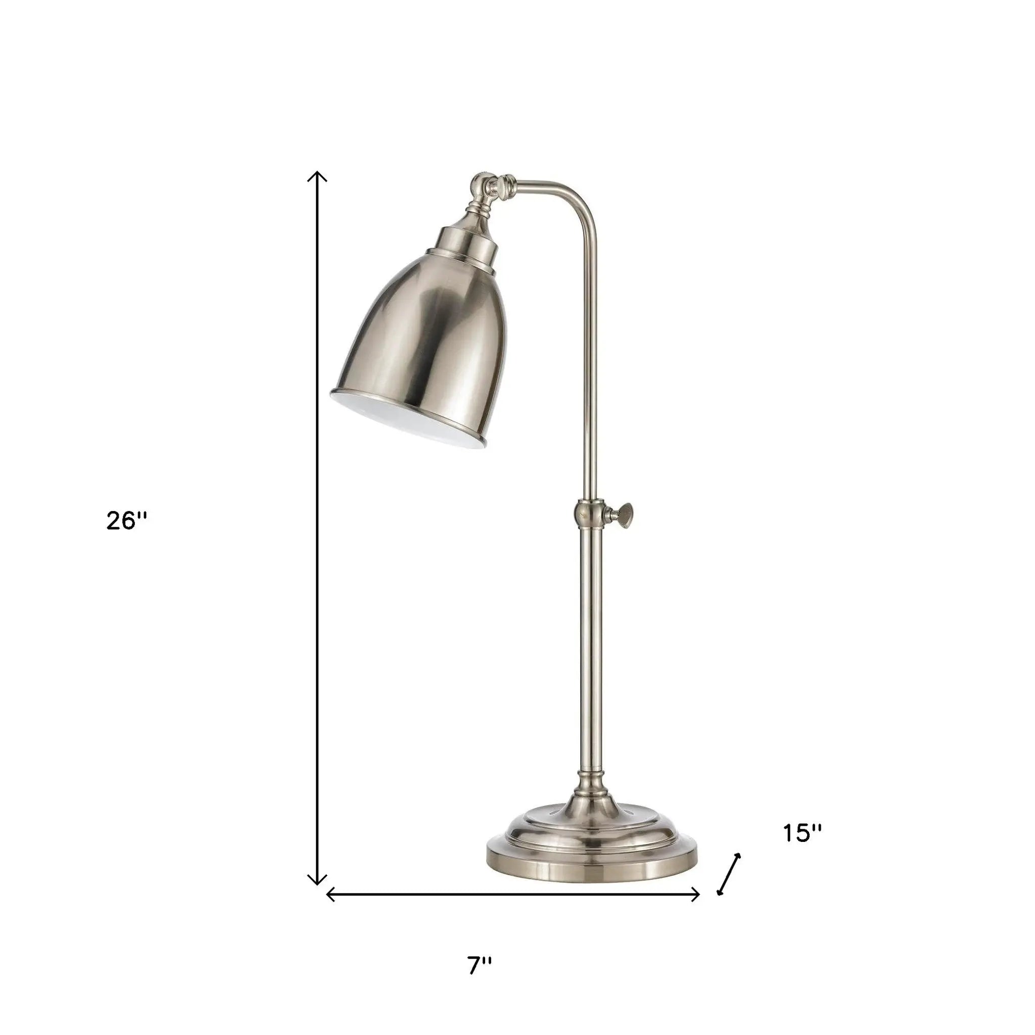 26" Nickel Metal Adjustable Table Lamp With Nickel Dome Shade - GreatEagleInc