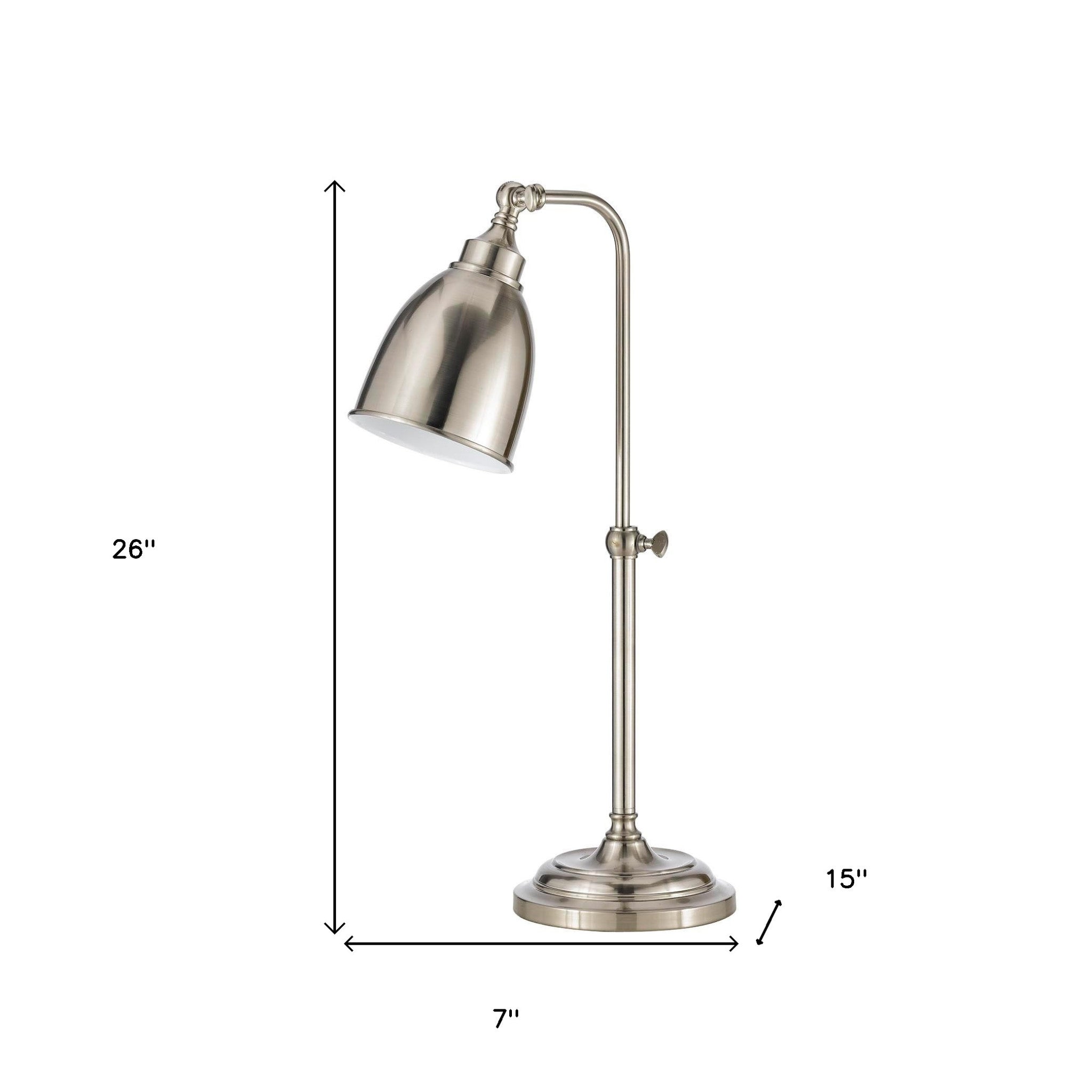 26" Nickel Metal Adjustable Table Lamp With Nickel Dome Shade - GreatEagleInc