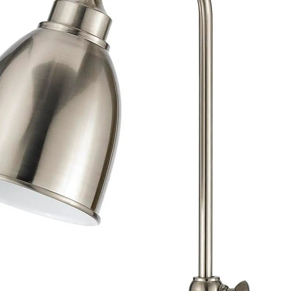 26" Nickel Metal Adjustable Table Lamp With Nickel Dome Shade - GreatEagleInc
