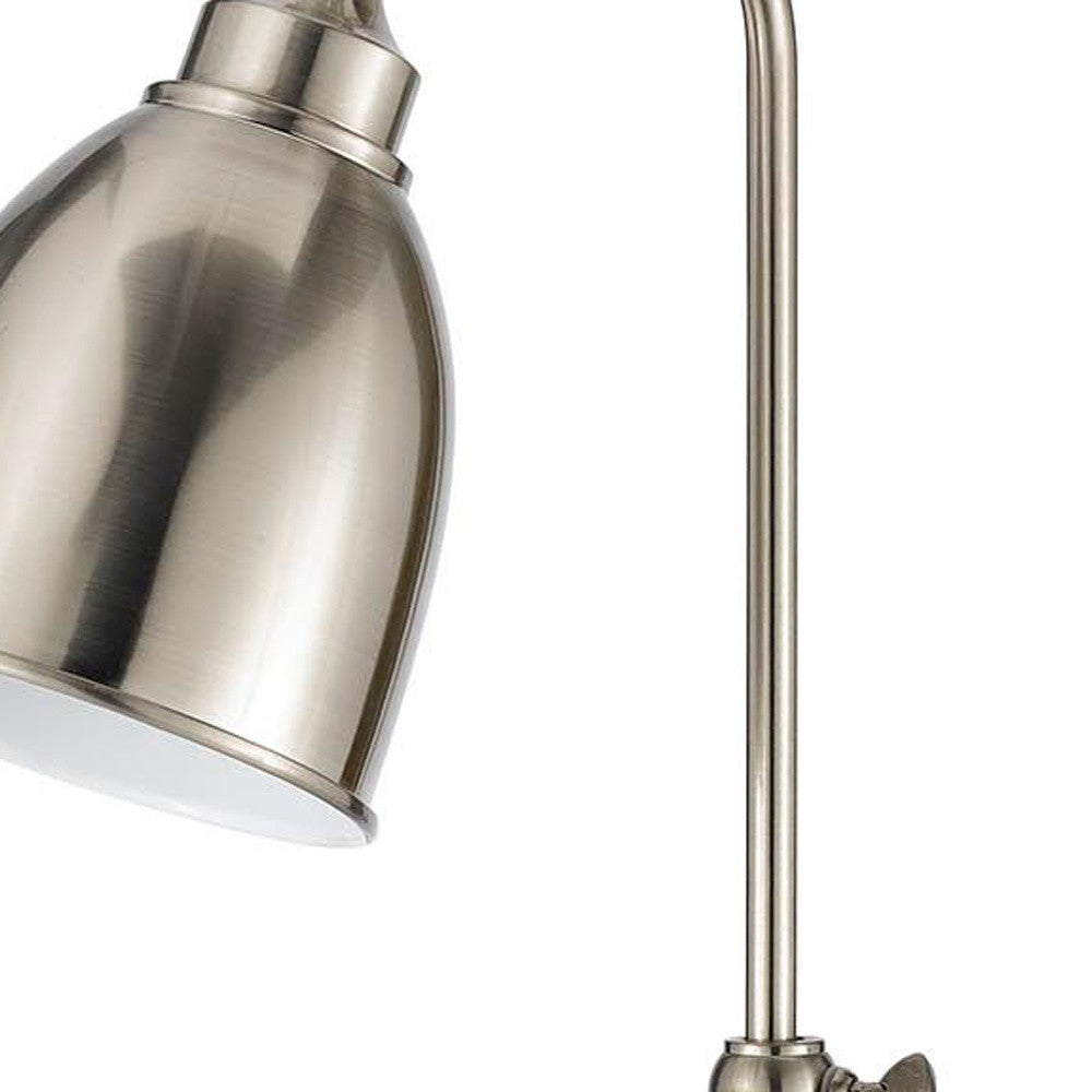 26" Nickel Metal Adjustable Table Lamp With Nickel Dome Shade - GreatEagleInc