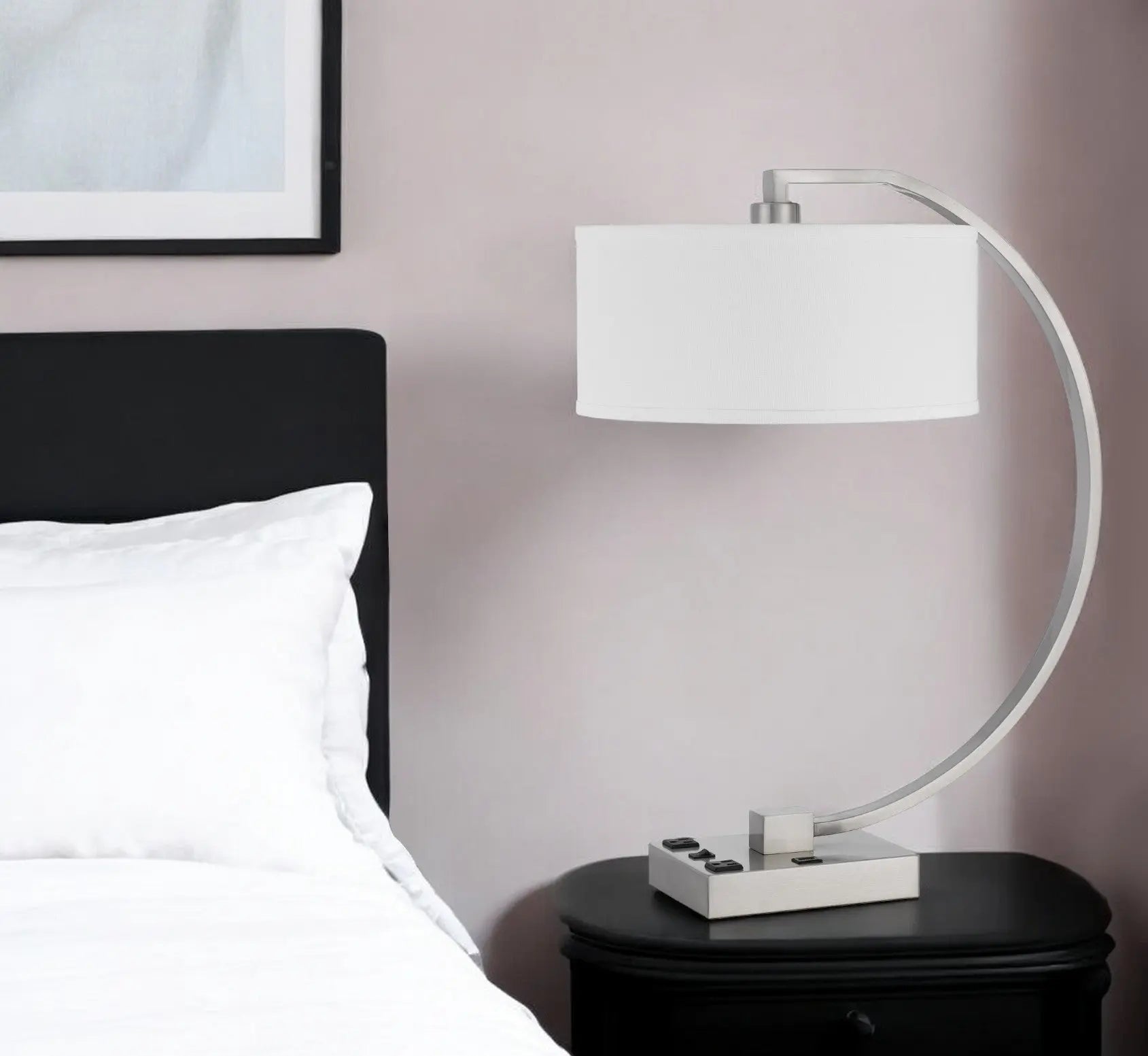 26" Nickel Metal Lantern Desk USB Table Lamp With White Shade Homeroots Lighting