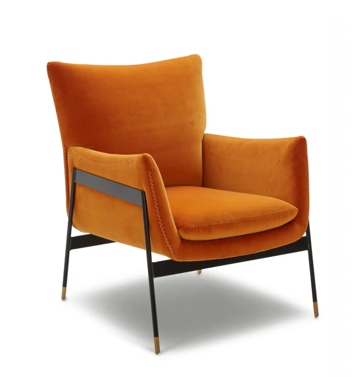 26" Orange And Black Velvet Wingback Chair Homeroots Living Room
