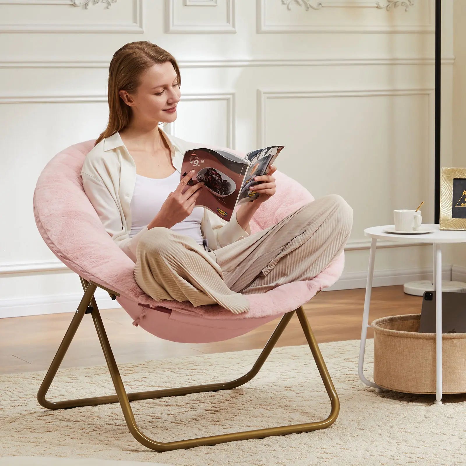 26" Pink and Brown Tufted Heavy Duty Plastic Lounge Chair - GreatEagleInc