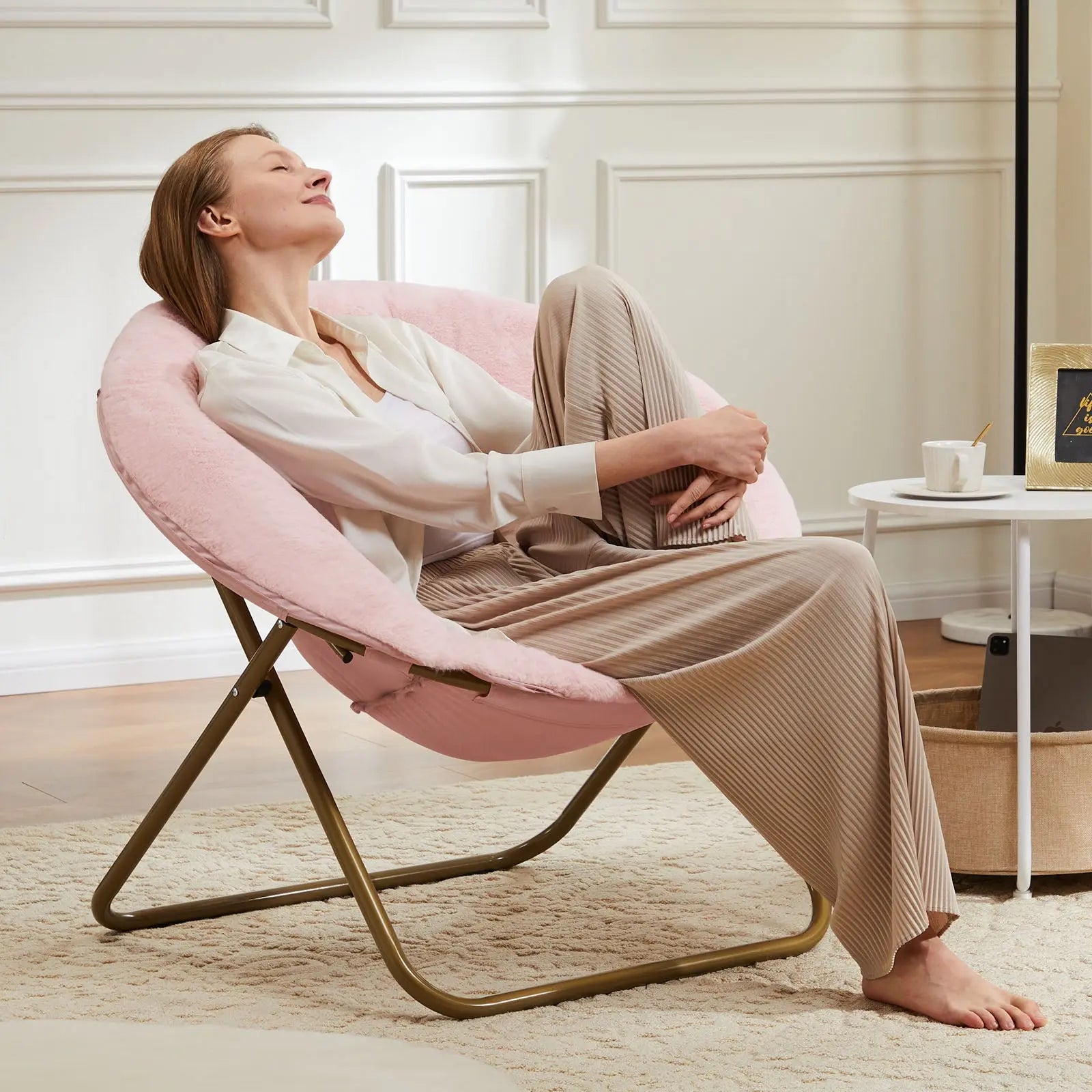 26" Pink and Brown Tufted Heavy Duty Plastic Lounge Chair - GreatEagleInc