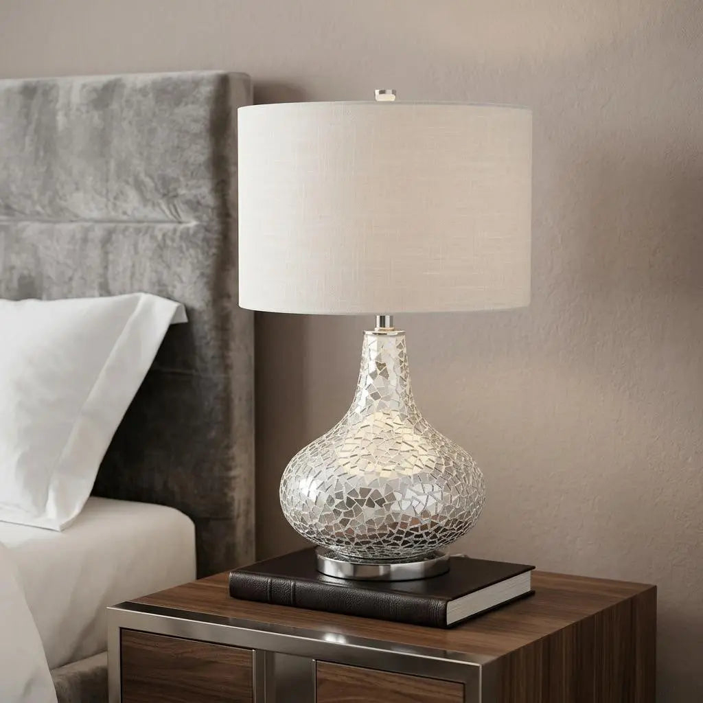 26" Silver Novelty Table Lamp With Drum Shade Homeroots Lighting