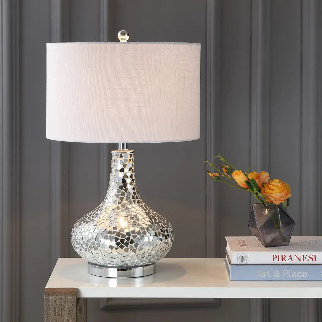 26" Silver Novelty Table Lamp With Drum Shade Homeroots Lighting